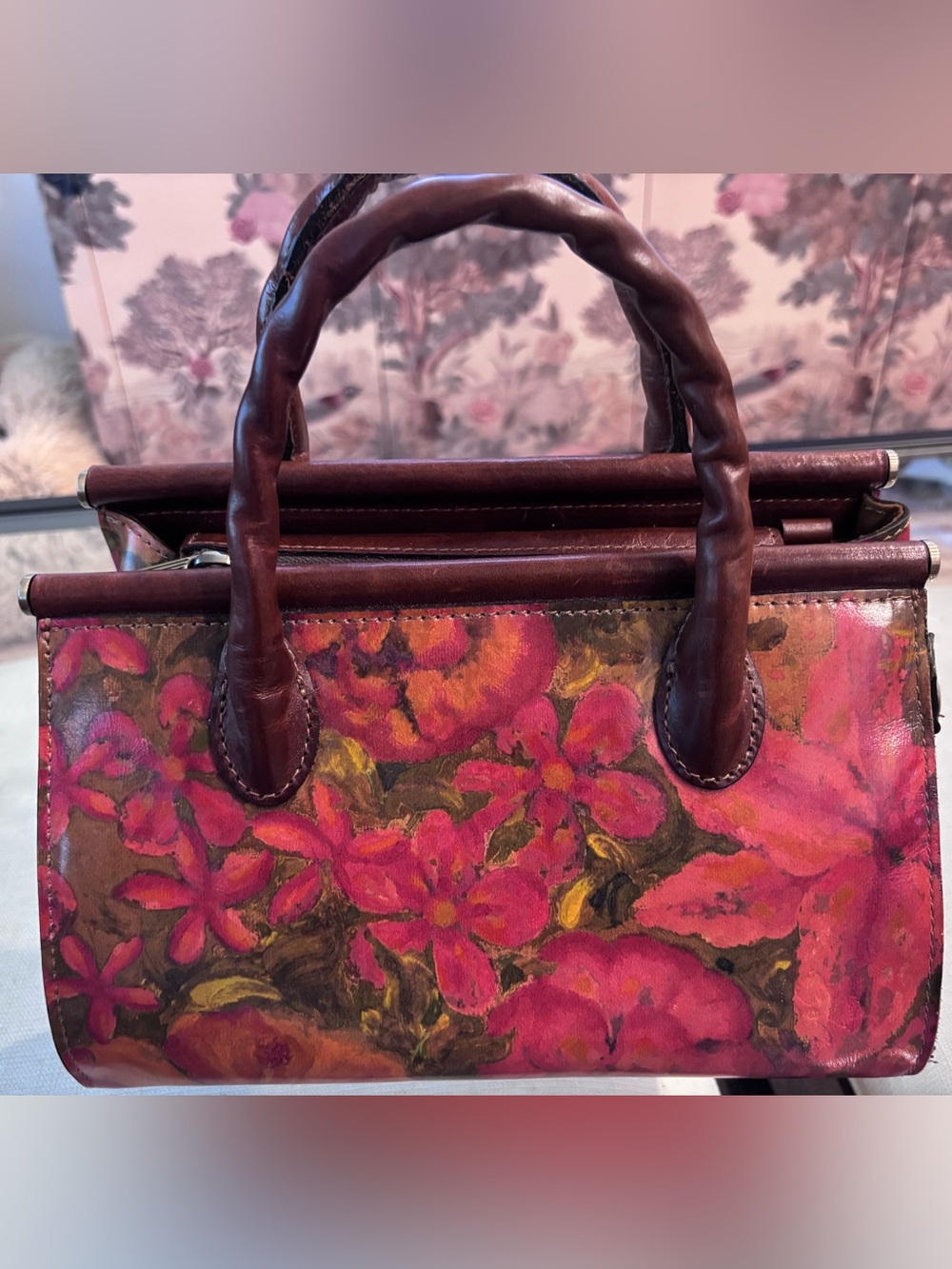 Patricia Nash Pink Floral Leather-Trim Satchel